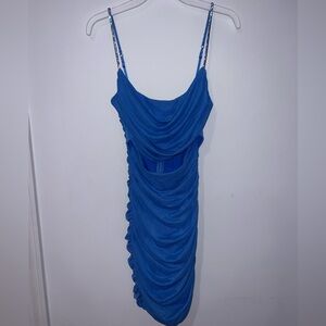 Oh Polly Elegant Blue Ruched Dress